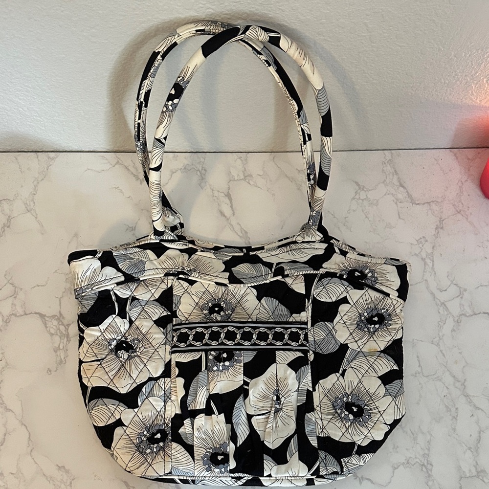 Black & White Floral Quilted Vera Bradley Tote Bag
